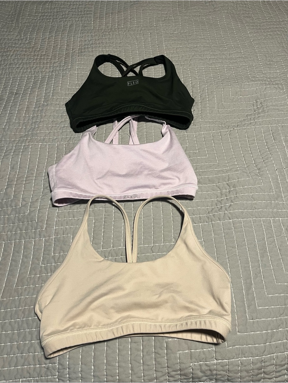 Fleo Women's Sports Bra Trio - Black, Lavender, Beige